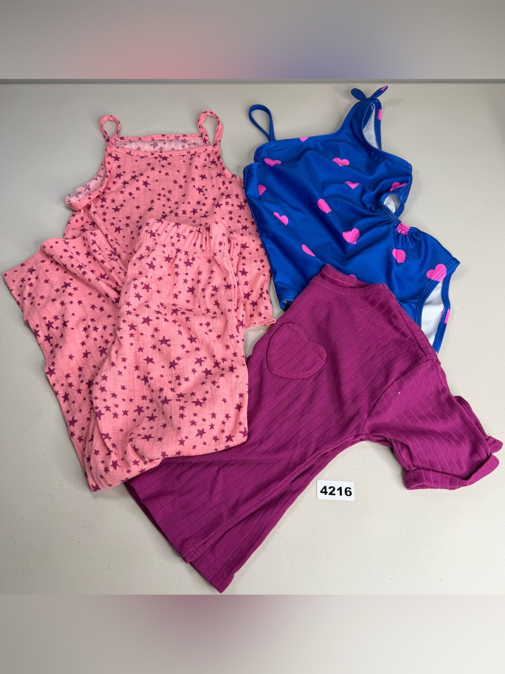 Lands' End + Cat & Jack Baby Girl XS 5/6 Sleep Set & Heart Swimsuit Lot